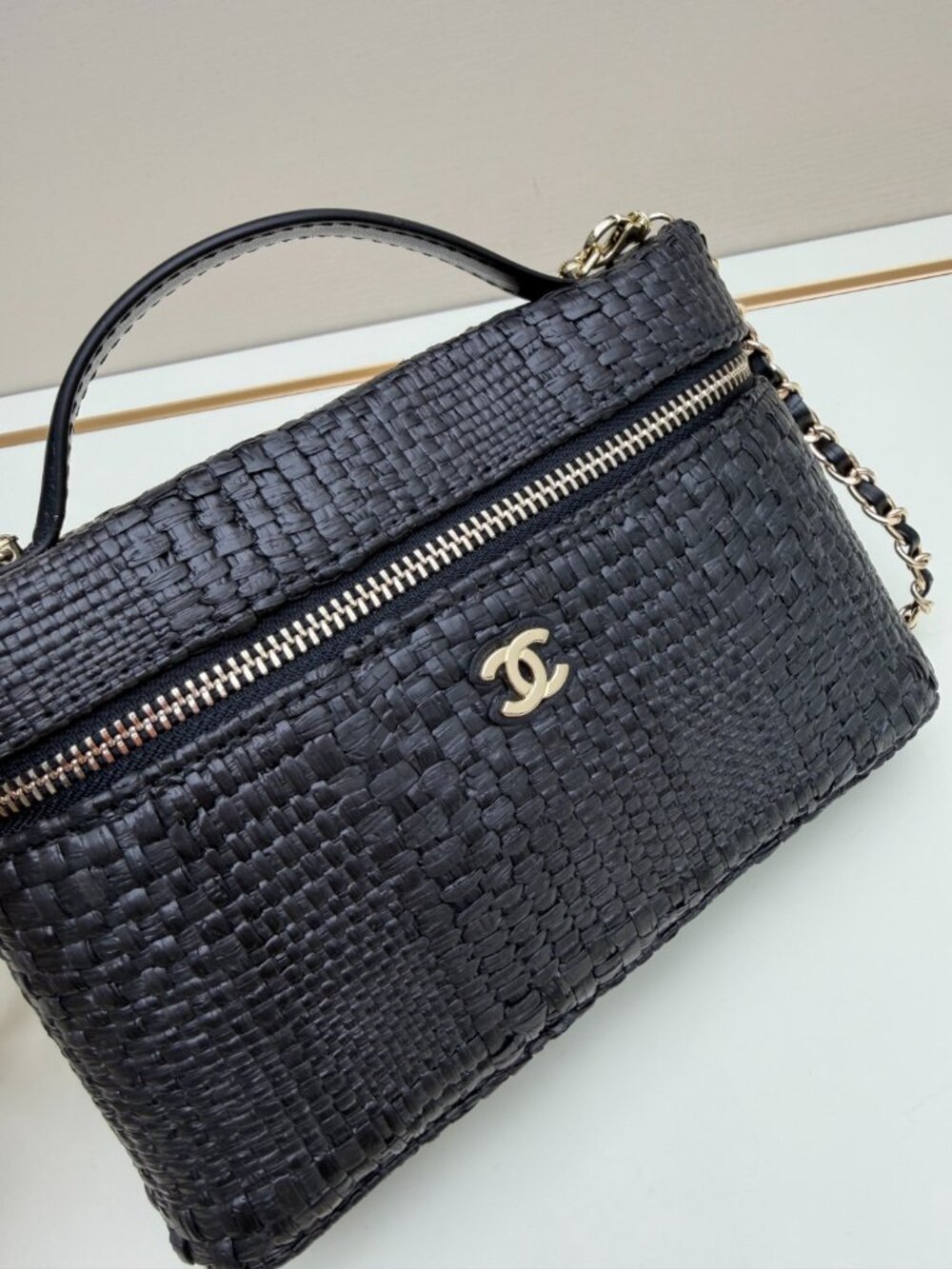 Chanel Classic Long Vanity With Chain Braided Raffia & Gold - Picture 4 of 7